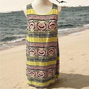 LOFT Yellow and Pink Patterned Midi Dress
